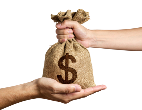  Hand Grasping Burlap Money Bag with Dollar Icon PNG