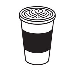 Minimalist vector illustration, simple takeaway coffee cup concept in black and white with strong black outline, ideal for posters, café branding, or digital artwork.