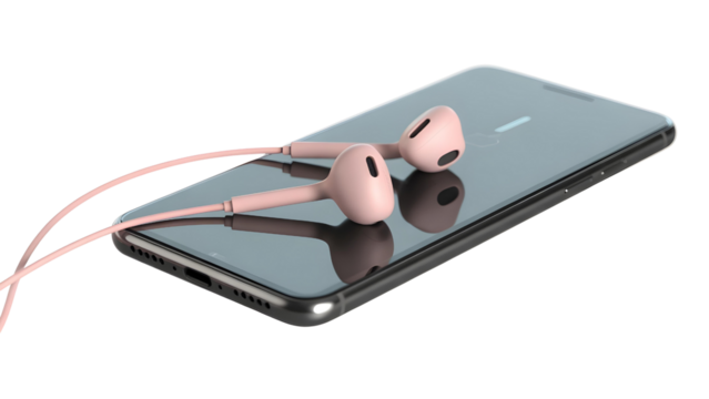Smartphone with Wired Earphones Isolated
