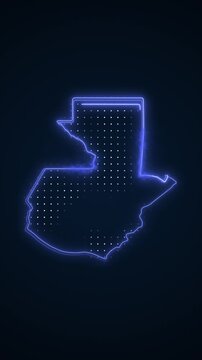 Vertical Neon Blue Guatemala Map Borders Outline Loop Background