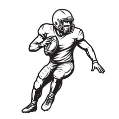 Black and white vector artwork depicts a professional American football athlete, highlighted with strong contrasting shades and clean solid black outline accents.