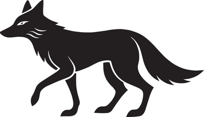 Black silhouette of a wolf walking isolated on white background in illustrator