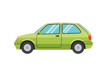 Naklejka premium A green hatchback car isolated on white background, its compact design vibrant color