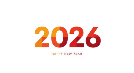 Modern 2026 New Year Bold Colorful Typography Design Simple White Background Greeting Card Celebration Joyful Minimalist Design