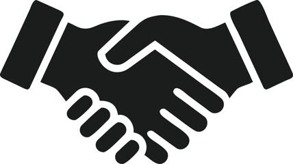 Obraz premium Solid dark gray icon of two hands shaking in agreement on black background handshake deal