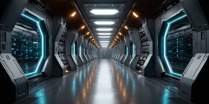 Cybersecurity workforce training in a futuristic high-tech environment engaging interactive content