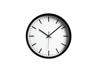 White clock face with black hands and markings on black background time, Isolated, Png Transparent Background