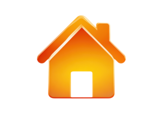 Glossy orange house icon with black doorway home yellow, Isolated, Png Transparent Background