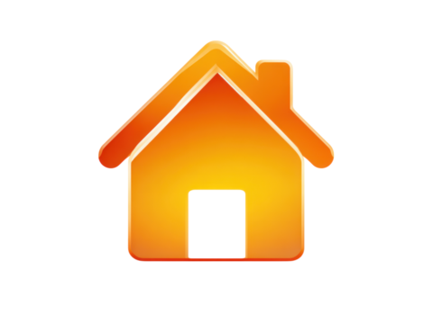 Glossy orange house icon with black doorway home yellow, Isolated, Png Transparent Background