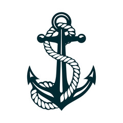 Navy Anchor with Rope Illustration on White Día de la Marina June 1 Navy-blue anchor wrapped in a coiled rope