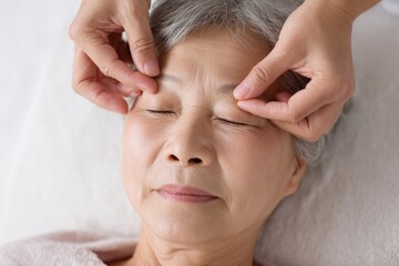 Elderly Woman Receiving Relaxing Eye Massage