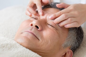Elderly Man Receiving Relaxing Facial Massage