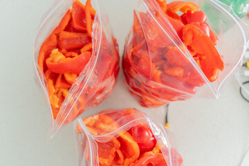 Red Bell organic Peppers sliced for food prep