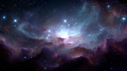 Vibrant celestial nebula with stars and cosmic clouds shines