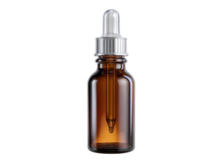 Naklejka premium Amber glass dropper bottle with silver cap and pipette image, Isolated, Png Transparent Background