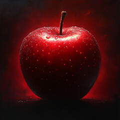 red apple on black background