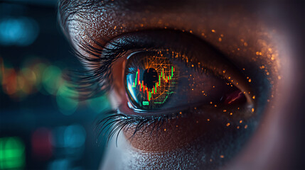Crypto Market Reflection in Focused Eye Close-Up