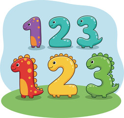 Cartoon dinosaur numbers for kids, colorful educational digits, playful prehistoric style, fun learning design, isolated cute numeric characters illustration