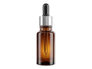 Naklejka premium Amber glass dropper bottle with silver cap and liquid image, Isolated, Png Transparent Background