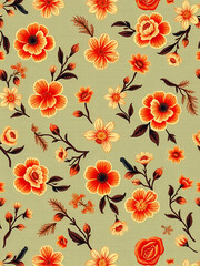 Stylized floral Jacobin embroidery seamless pattern in retro vintage style, pattern design, retro