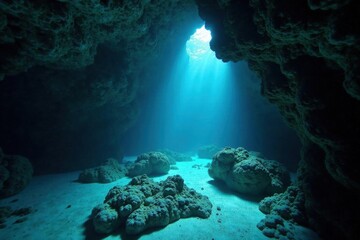 Dark, narrow underwater cave, South Andaman Sea, scenery, green