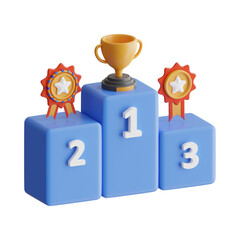Winners' Podium with Trophy and Award Ribbons in Stylized 3D Illustration

