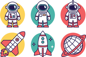 Cute Astronauts and Rockets in Space: A Whimsical Vector Illustration Collection