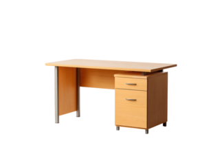 Light wood office desk with drawers and metal legs image, Isolated, Png Transparent Background