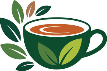 Green tea cup with leaves logo design drink