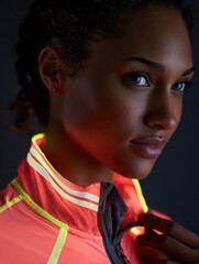 Detail closeup shot of reflective safety elements strips on athletic sportswear during evening night workout for visibility protection and safety running fitness exercise outdoor training concept.