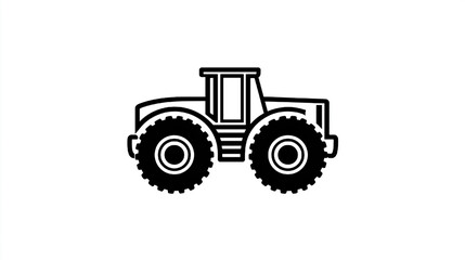 Obraz premium A tractor with large tires is shown in black and white. The image is simple and straightforward, with no additional details or embellishments. The focus is on the tractor itself