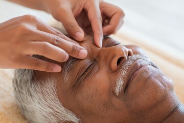 Elderly Man Receiving Relaxing Facial Massage