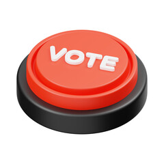 Red VOTE Button with Bold White 3D Text for Election Campaigns
