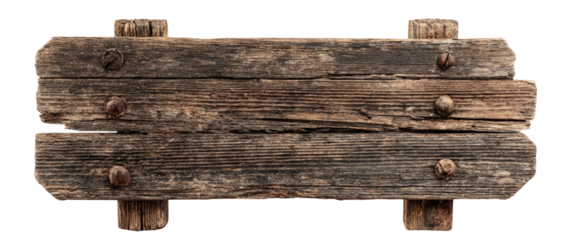 Rustic Wooden Signboard Isolated on Transparent Background for Design Use