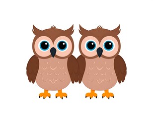 Fototapeta premium Two Adorable Owls Holding Hands.