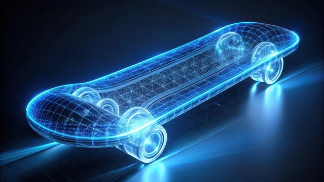 High quality photo of a futuristic neon skateboard concept art