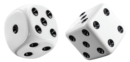 White Dice with Black Dots Suspended in Air