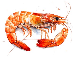 Close Up Watercolor Painting of a Shrimp.