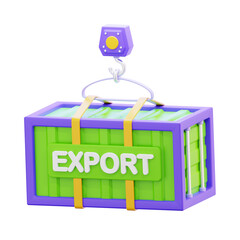 Stylized Export Container Lifted by Crane Hook for Global Trade Concept
