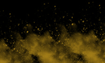 Luxurious Golden Yellow Smoke or Dust Cloud with Sparkling Particle Effect | Dramatic Amber Fog Texture Overlay on Black Background for Design
