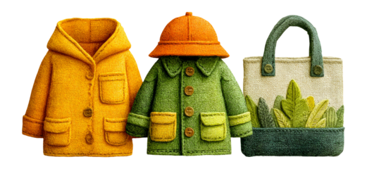 Colorful Children?s Raincoats and Tote Bag on Transparent Background