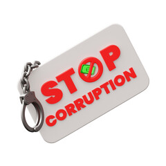 3D Anti-Corruption Keychain Icon Representing Ethical Awareness, Financial Integrity, and Social Justice
