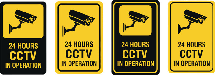 Surveillance Signage Featuring CCTV Camera Icons and 24 Hours Notice Design