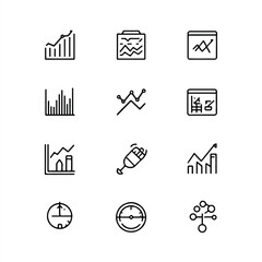 Set of business analytics financial data and performance indicators icons vector illustration