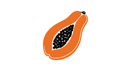 A vibrant illustration of a halved papaya fruit with visible seeds
