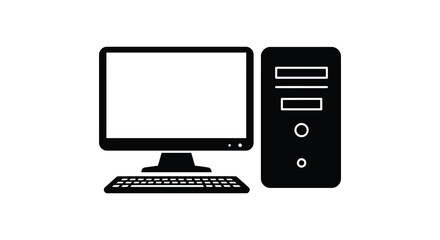 Fototapeta premium Simple black and white illustration of a desktop computer setup