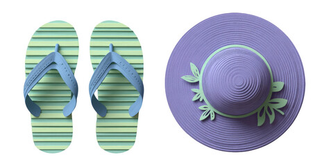 Colorful Flip Flops and Stylish Hat on Transparent Background for Summer Vibes