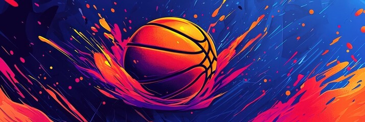 Vibrant Abstract Basketball Design with Bold Colors and Dynamic Motion Effects