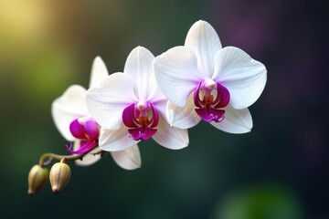 Elegant white & purple orchids, symmetrically branched , plant, tropical, stock photo
