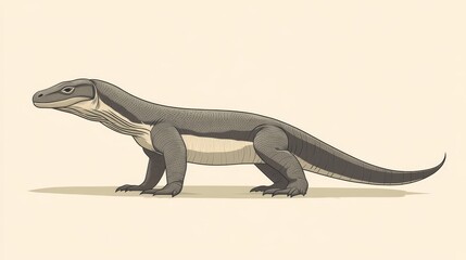 Fototapeta premium 57.A detailed clipart design featuring a Komodo dragon in a side profile, showcasing its scaly texture and muscular build, with a neutral color palette emphasizing realism, ideal for wildlife